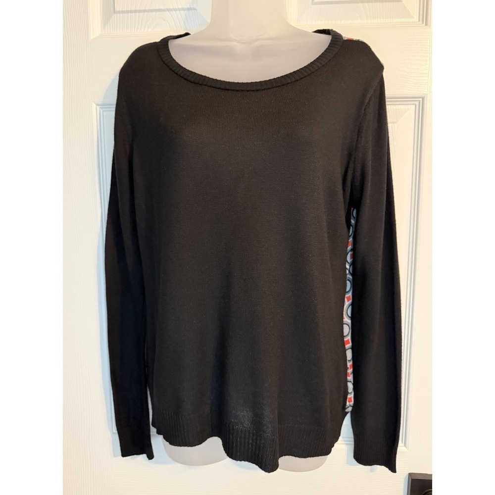 Forever 21 Vintage Y2K Black Red Mixed Media Knit Sweater Geometric Print Back L - Picture 4 of 7